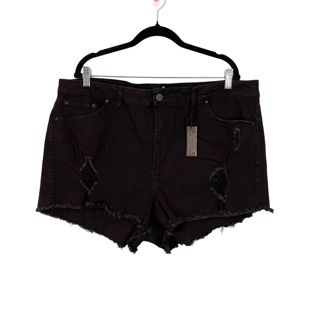 REFUGE By CHARLOTTE RUSSE Short Womens 20 Hi Rise Cheeky Distressed Black NWT